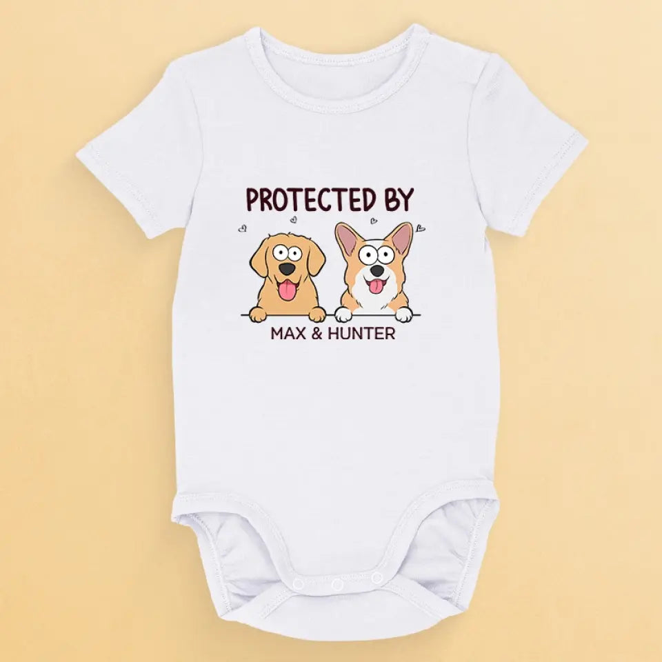 Protected By - Dog & Cat Personalized Custom Baby Onesie - Baby Shower Gift, Gift For Pet Owners, Pet Lovers