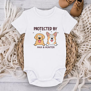 Protected By - Dog & Cat Personalized Custom Baby Onesie - Baby Shower Gift, Gift For Pet Owners, Pet Lovers