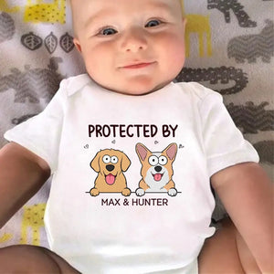 Protected By - Dog & Cat Personalized Custom Baby Onesie - Baby Shower Gift, Gift For Pet Owners, Pet Lovers