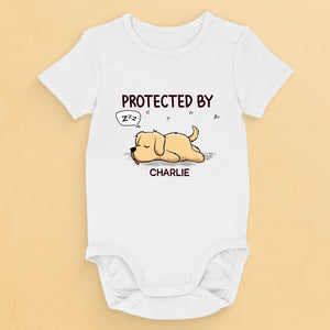 Protected By A Sleepy Buddy - Dog Personalized Custom Baby Onesie - Baby Shower Gift, Gift For Pet Owners, Pet Lovers