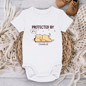 Protected By A Sleepy Buddy - Dog Personalized Custom Baby Onesie - Baby Shower Gift, Gift For Pet Owners, Pet Lovers