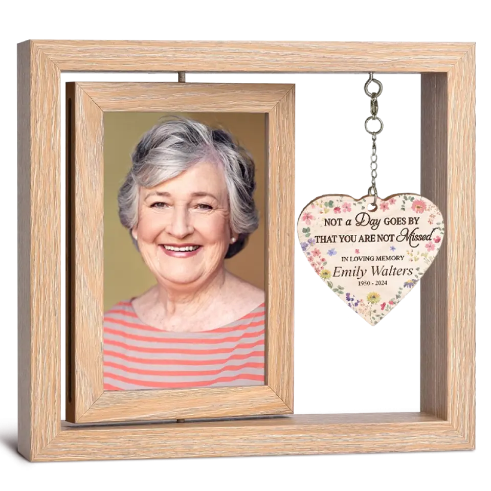 You Are Always In Our Hearts - Memorial Personalized Custom Rotating Wooden Picture Frame - Sympathy Gift For Family Members