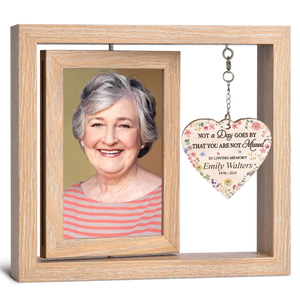 You Are Always In Our Hearts - Memorial Personalized Custom Rotating Wooden Picture Frame - Sympathy Gift For Family Members