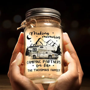 Making Memories You’ll Look Back On With A Smile - Camping Personalized Custom Mason Jar Light - Gift For Couple, Husband Wife, Camping Lovers