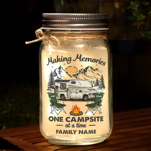 Make Memories In Every Corner Of The World - Camping Personalized Custom Mason Jar Light - Gift For Couple, Husband Wife, Camping Lovers