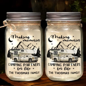 Making Memories You’ll Look Back On With A Smile - Camping Personalized Custom Mason Jar Light - Gift For Couple, Husband Wife, Camping Lovers