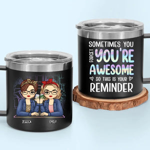 Thank You For Being My Emotional Support Bestie - Bestie Personalized Custom 14oz Stainless Steel Tumbler With Handle - Gift For Best Friends, BFF, Sisters