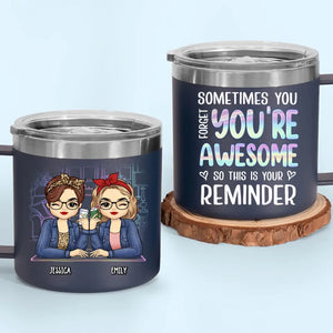 Thank You For Being My Emotional Support Bestie - Bestie Personalized Custom 14oz Stainless Steel Tumbler With Handle - Gift For Best Friends, BFF, Sisters