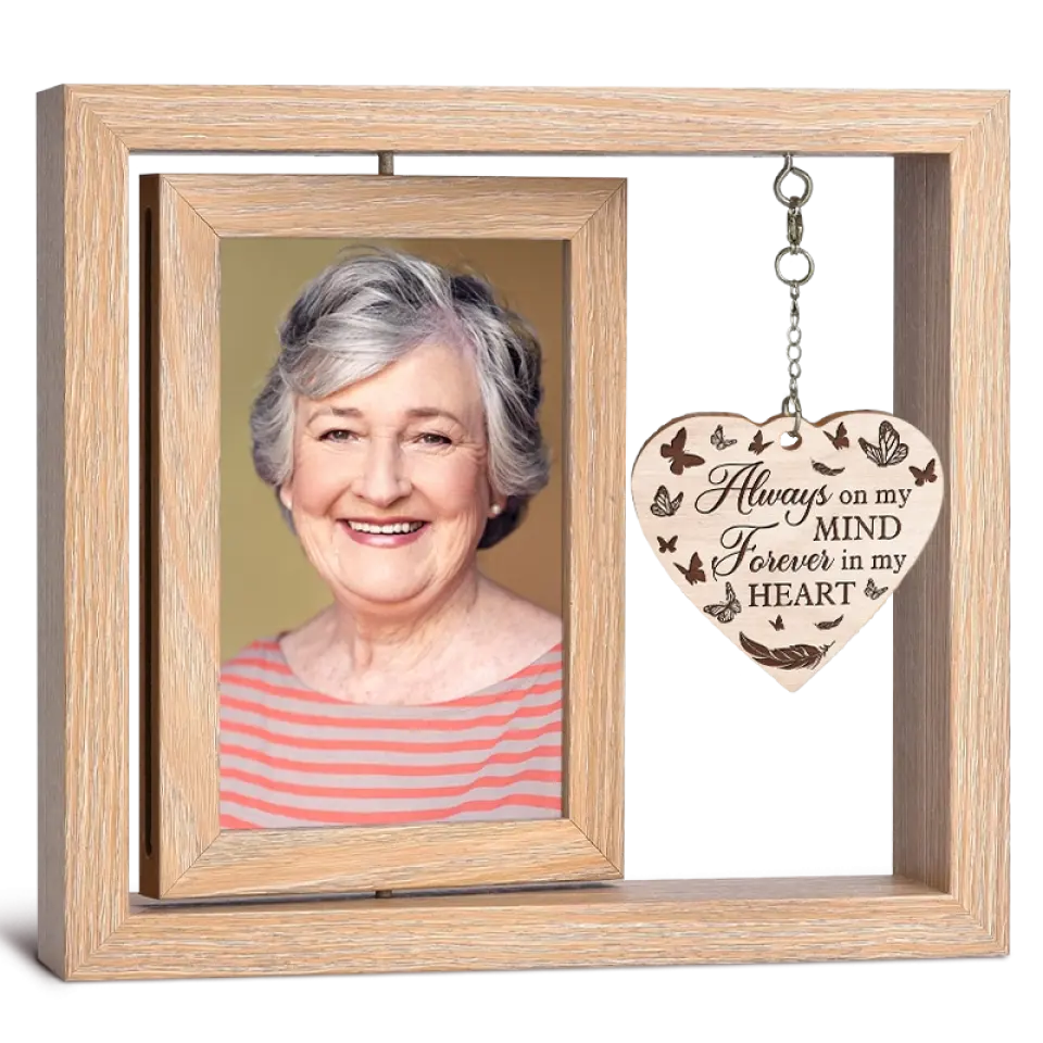 Loved And Remembered Always - Memorial Personalized Custom Rotating Wooden Picture Frame - Sympathy Gift For Family Members