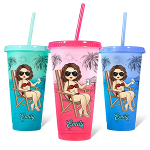 Salt In The Air, Sand In My Hair - Bestie Personalized Custom Changing Color Cup - Summer Vacation Gift, Birthday Pool Party Gift For Best Friends, BFF, Sisters