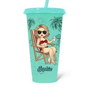 Salt In The Air, Sand In My Hair - Bestie Personalized Custom Changing Color Cup - Summer Vacation Gift, Birthday Pool Party Gift For Best Friends, BFF, Sisters