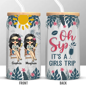 It's A Girls Trip - Bestie Personalized Custom Glass Cup, Iced Coffee Cup - Gift For Best Friends, BFF, Sisters