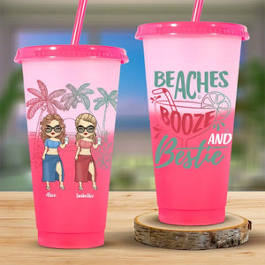 Beaches Booze And Bestie - Bestie Personalized Custom Changing Color Cup - Summer Vacation Gift, Birthday Pool Party Gift For Best Friends, BFF, Sisters