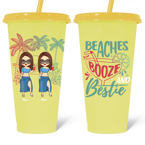 Beaches Booze And Bestie - Bestie Personalized Custom Changing Color Cup - Summer Vacation Gift, Birthday Pool Party Gift For Best Friends, BFF, Sisters