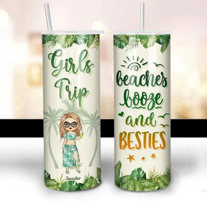 Love You To The Beach And Back - Bestie Personalized Custom Skinny Tumbler - Summer Vacation Gift For Best Friends, BFF, Sisters