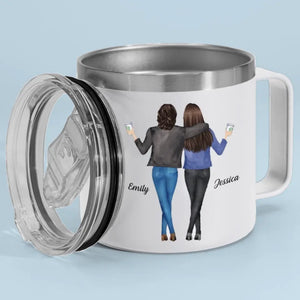 Here's To Another Year Of Bonding - Bestie Personalized Custom 14oz Stainless Steel Tumbler With Handle - Gift For Best Friends, BFF, Sisters