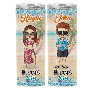 The Best Summer Vacation - Family Personalized Custom Skinny Tumbler - Summer Vacation Gift, Birthday Pool Party Gift For Family Members