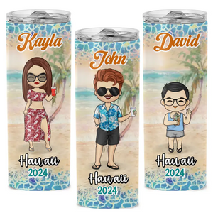 The Best Summer Vacation - Family Personalized Custom Skinny Tumbler - Summer Vacation Gift, Birthday Pool Party Gift For Family Members