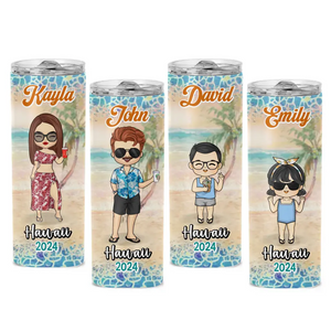 The Best Summer Vacation - Family Personalized Custom Skinny Tumbler - Summer Vacation Gift, Birthday Pool Party Gift For Family Members