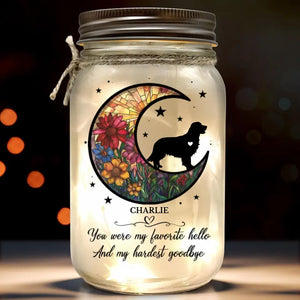 In Memory Of A Faithful Friend - Memorial Personalized Custom Mason Jar Light - Sympathy Gift For Pet Owners, Pet Lovers