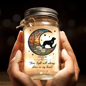 In Memory Of A Faithful Friend - Memorial Personalized Custom Mason Jar Light - Sympathy Gift For Pet Owners, Pet Lovers