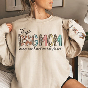 Dog Mom Wears Her Heart On Her Sleeve - Dog Personalized Custom Unisex Sweatshirt With Design On Sleeve - Gift For Pet Owners, Pet Lovers