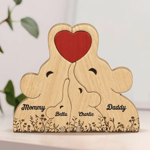 Family Is The Most Important Thing - Family Personalized Custom Elephant Shaped Wooden Art Puzzle - Wooden Pet Carvings, Wood Sculpture Table Ornaments, Carved Wood Decor - Gift For Family Members