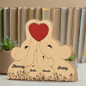 Family Is The Most Important Thing - Family Personalized Custom Elephant Shaped Wooden Art Puzzle - Wooden Pet Carvings, Wood Sculpture Table Ornaments, Carved Wood Decor - Gift For Family Members