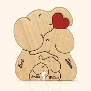 Home Is People, Not A Place - Family Personalized Custom Elephant Shaped Wooden Art Puzzle - Wooden Pet Carvings, Wood Sculpture Table Ornaments, Carved Wood Decor - Gift For Family Members