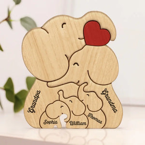 Home Is People, Not A Place - Family Personalized Custom Elephant Shaped Wooden Art Puzzle - Wooden Pet Carvings, Wood Sculpture Table Ornaments, Carved Wood Decor - Gift For Family Members