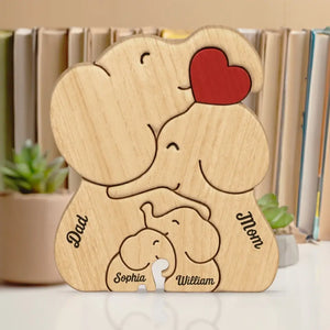 Home Is People, Not A Place - Family Personalized Custom Elephant Shaped Wooden Art Puzzle - Wooden Pet Carvings, Wood Sculpture Table Ornaments, Carved Wood Decor - Gift For Family Members