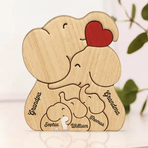 Home Is People, Not A Place - Family Personalized Custom Elephant Shaped Wooden Art Puzzle - Wooden Pet Carvings, Wood Sculpture Table Ornaments, Carved Wood Decor - Gift For Family Members