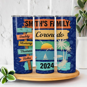 It's A Smile, It's A Kiss, It's A Sip Of Wine... It's Summertime! - Family Personalized Custom Skinny Tumbler - Summer Vacation Gift For Family Members