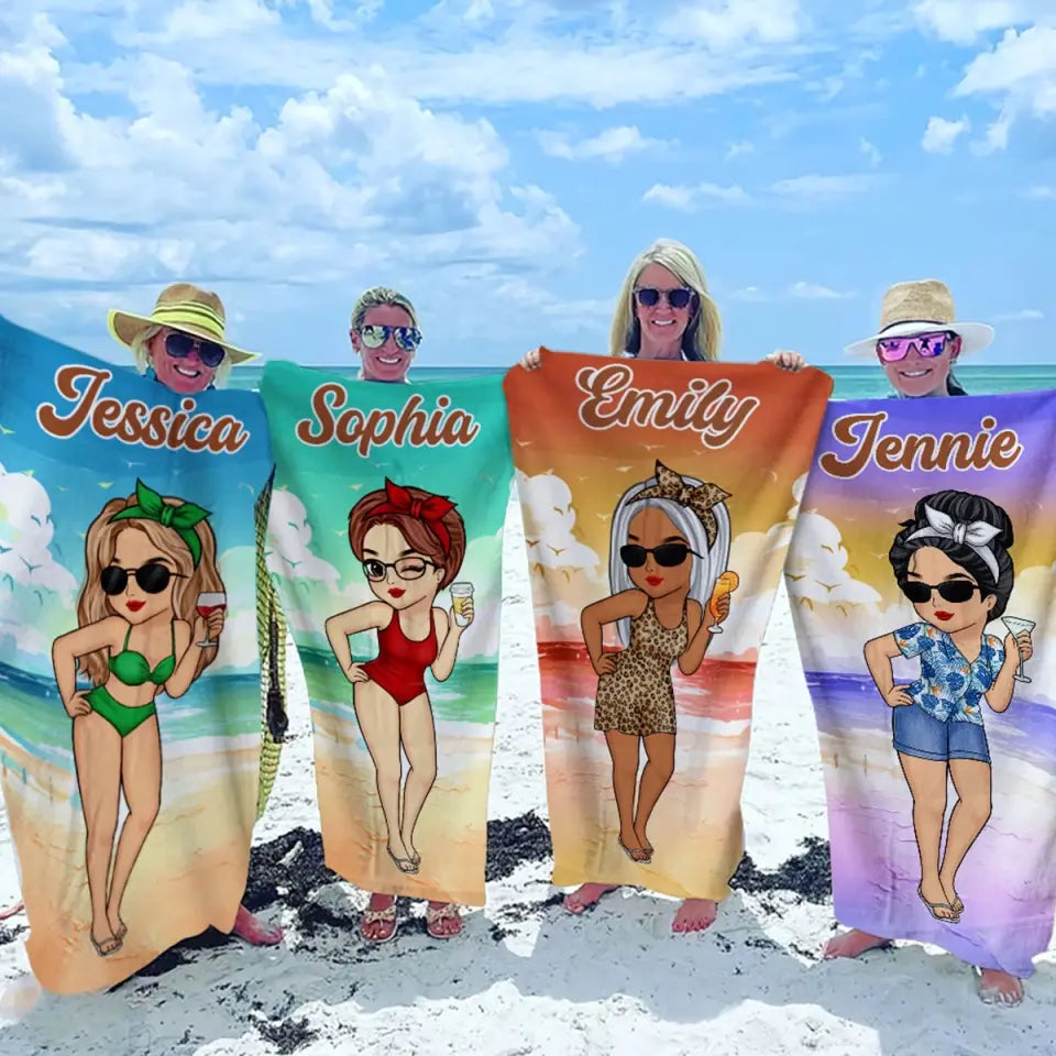 Sunsets And Sweet Serenades - Bestie Personalized Custom Beach Towel - Summer Vacation Gift, Birthday Pool Party Gift For Best Friends, BFF, Sisters