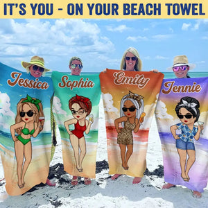 Sunsets And Sweet Serenades - Bestie Personalized Custom Beach Towel - Summer Vacation Gift, Birthday Pool Party Gift For Best Friends, BFF, Sisters