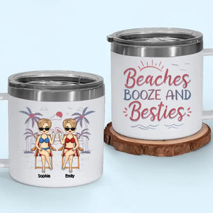 Friends, Sun, And Adorable Moments - Bestie Personalized Custom 14oz Stainless Steel Tumbler With Handle - Summer Vacation Gift For Best Friends, BFF, Sisters