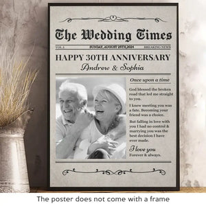 Custom Photo Newspaper Save The Date The Wedding Times - Couple Personalized Custom Vertical Poster - Gift For Husband Wife, Anniversary