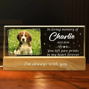 Custom Photo You Left Paw Prints In My Heart Forever - Memorial Personalized Custom Acrylic Letters 3D LED Night Light - Sympathy Gift For Pet Owners, Pet Lovers