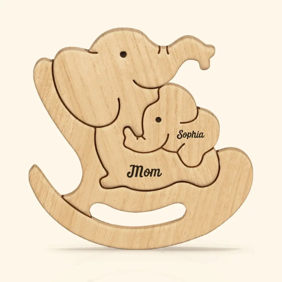 Your Hug Means More Than A Thousand Words - Family Personalized Custom Elephant Shaped Wooden Art Puzzle - Wooden Pet Carvings, Wood Sculpture Table Ornaments, Carved Wood Decor - Gift For Family Members