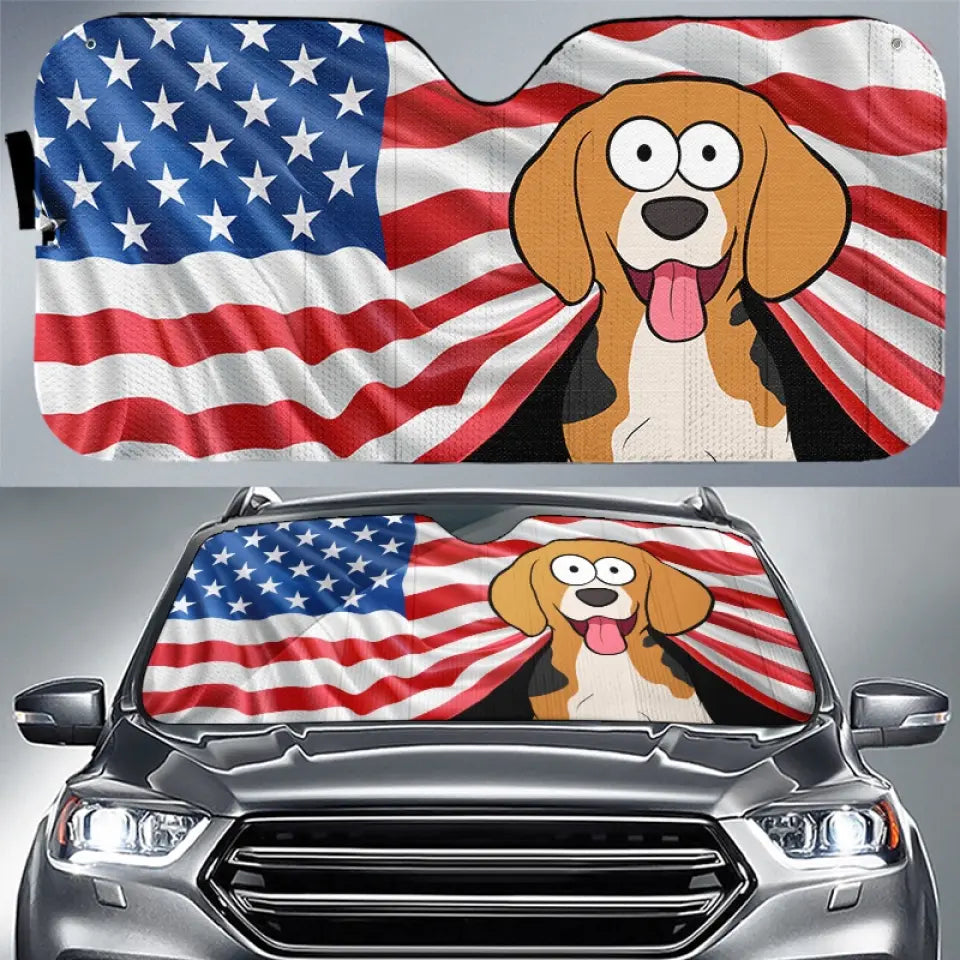 Land Of The Free & Furry - Dog & Cat Personalized Custom Auto Windshield Sunshade, Car Window Protector - 4th Of July, Gift For Pet Owners, Pet Lovers