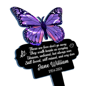 Those We Love Don't Go Away - Memorial Personalized Custom Stain Glass Style Acrylic Garden Stake - Sympathy Gift For Family Members