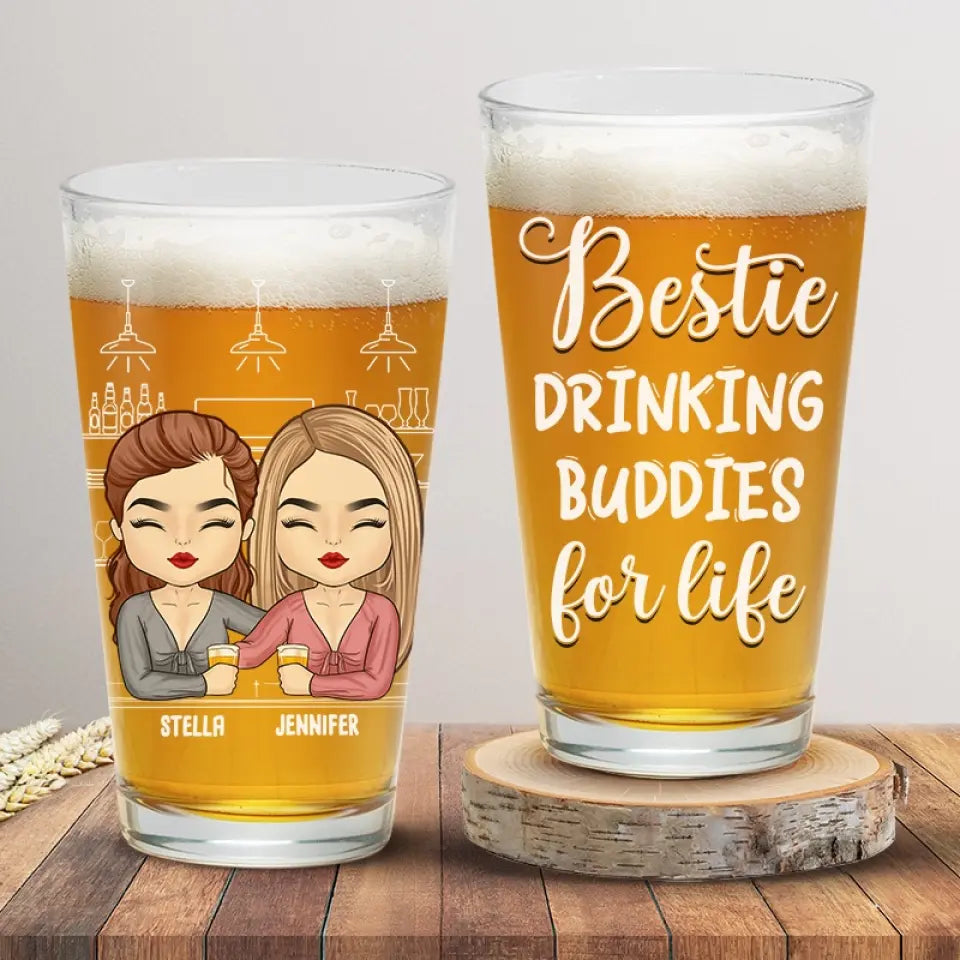 Coworker Drinking Buddies For Life - Bestie Personalized Custom Beer Glass - Summer Vacation Gift For Best Friends, BFF, Sisters, Coworkers