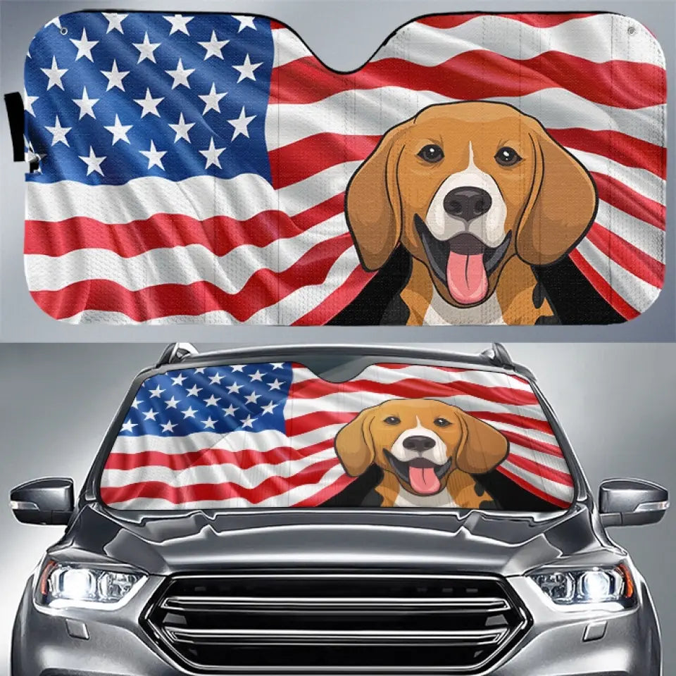 God Bless America - Dog & Cat Personalized Custom Auto Windshield Sunshade, Car Window Protector - 4th Of July, Gift For Pet Owners, Pet Lovers