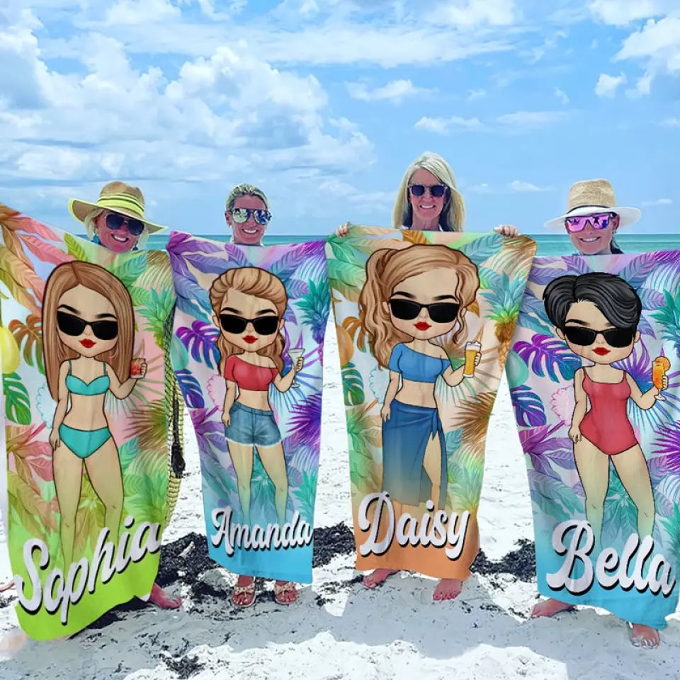 Summer Vibe - Bestie Personalized Custom Beach Towel - Summer Vacation Gift, Birthday Pool Party Gift For Best Friends, BFF, Sisters