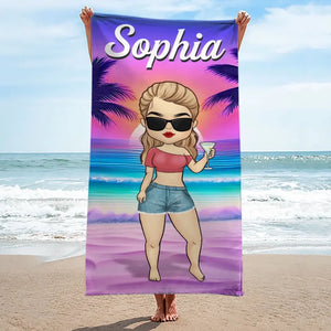 Summer, Beach, Pool, Travel - Bestie Personalized Custom Beach Towel - Summer Vacation Gift, Birthday Pool Party Gift For Best Friends, BFF, Sisters