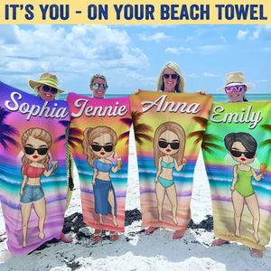 Summer, Beach, Pool, Travel - Bestie Personalized Custom Beach Towel - Summer Vacation Gift, Birthday Pool Party Gift For Best Friends, BFF, Sisters