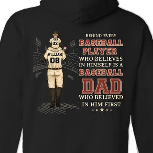 Behind Every Baseball Player - Family Personalized Custom Back Printed Unisex T-shirt, Hoodie, Sweatshirt - Gift For Dad, Sport Lovers, Sport Players