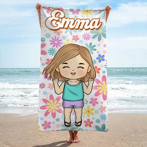 Summer Means Happy Times - Family Personalized Custom Beach Towel - Summer Vacation Gift For Family Members