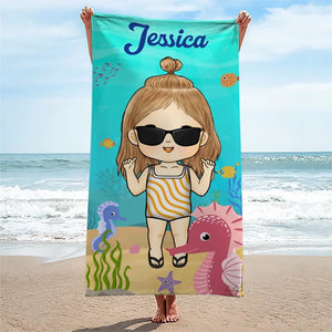 Summer, Beach, Pool, Travel - Family Personalized Custom Beach Towel - Summer Vacation Gift, Birthday Pool Party Gift For Family Members