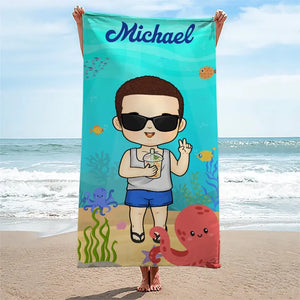 Summer, Beach, Pool, Travel - Family Personalized Custom Beach Towel - Summer Vacation Gift, Birthday Pool Party Gift For Family Members